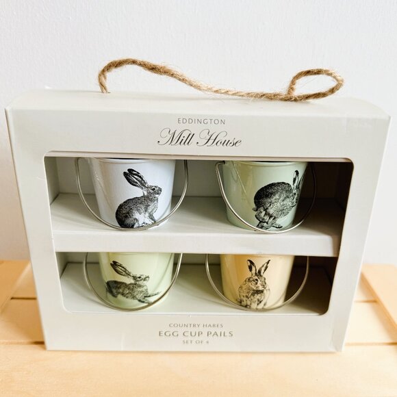 Country Hares Egg Cup Pails - Set of 4 - Picture 1 of 7